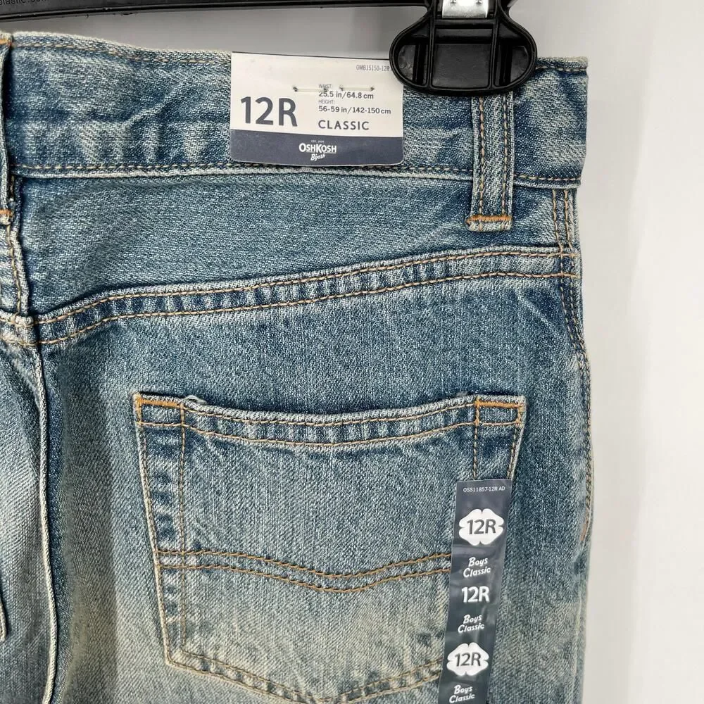OshKosh NEW Classic E-Z Adjust Waist Straight Leg Denim Blue Jeans Kids Sz 12R